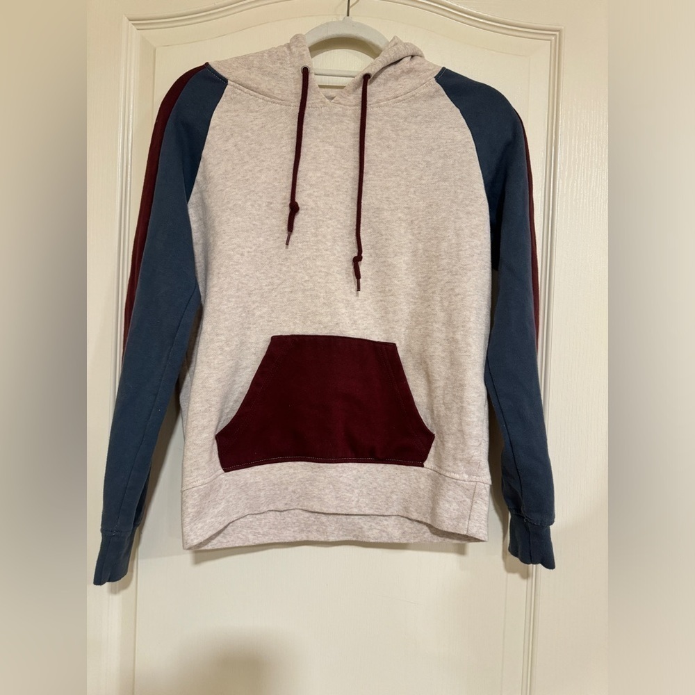 Zine burgundy, steal blue and cream hoodie​​​​​​​